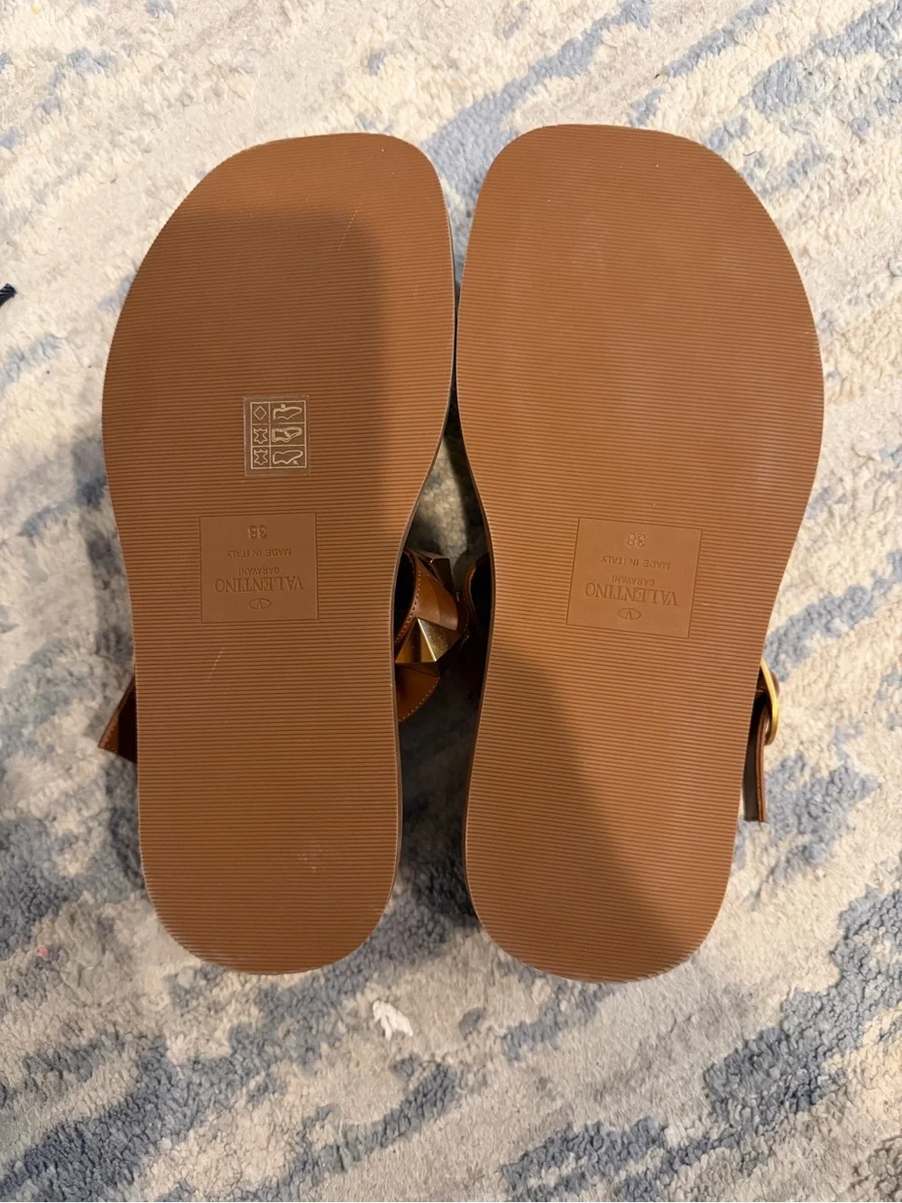 Valentino Garavani Brown Kids Studded Slide Sandals with Gold Accents